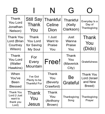 Thanksgiving Bingo Card