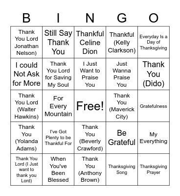 Thanksgiving Bingo Card