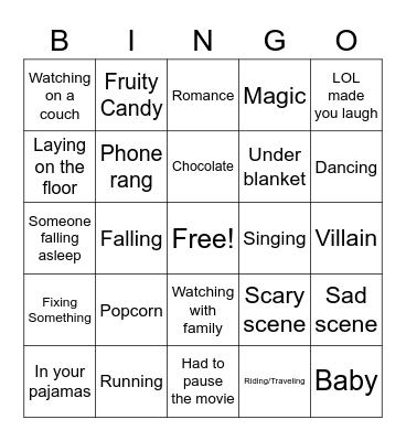 Family Movie Night Bingo Card