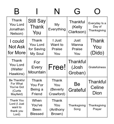 Thanksgiving Bingo Card