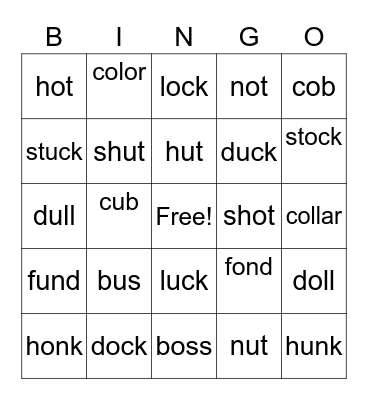 Contrasting sounds : / ʌ / Vs. /ɑ / Bingo Card