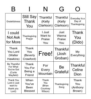 Thanksgiving Bingo Card