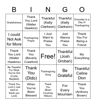 Thanksgiving Bingo Card