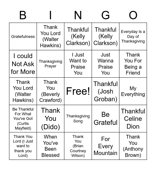 Thanksgiving Bingo Card