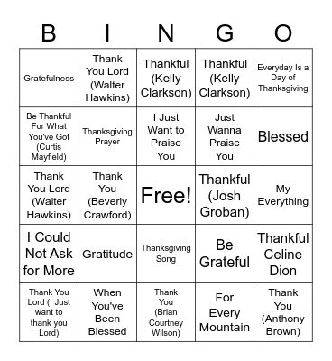 Thanksgiving Bingo Card