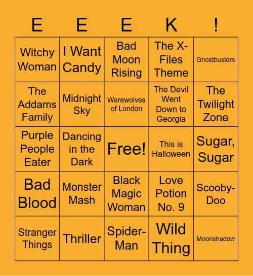 🦇🍬 Halloween Name-That-Tune 🎃👻 Bingo Card