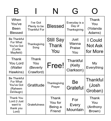 Thanksgiving Bingo Card