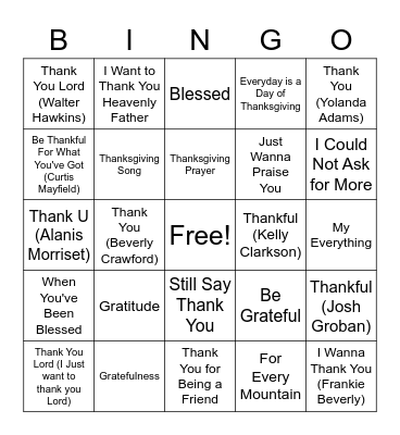 Thanksgiving Bingo Card