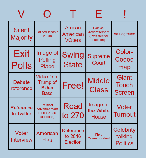 Election Night 2020! Bingo Card