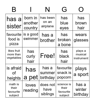 CLASSMATE BINGO!!! Bingo Card
