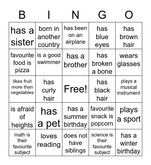 CLASSMATE BINGO!!! Bingo Card