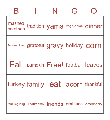 Thanksgivings Bingo Card