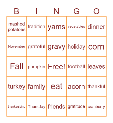 Thanksgivings Bingo Card