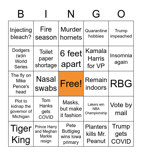 Scary 2020 Bingo Card