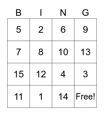 Chinese 5th numbers Bingo Card