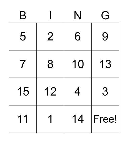 Chinese 5th numbers Bingo Card