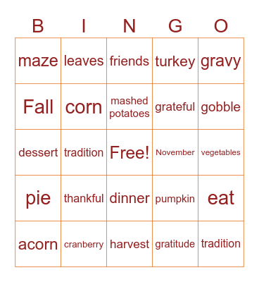Thanksgivings Bingo Card