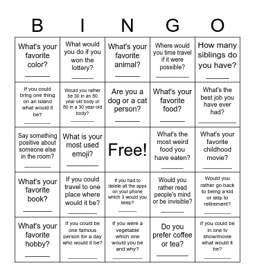 Social Bingo Card