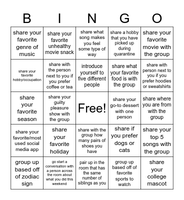 social icebreakers Bingo Card