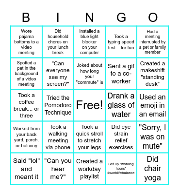 Remote Work Bingo Card