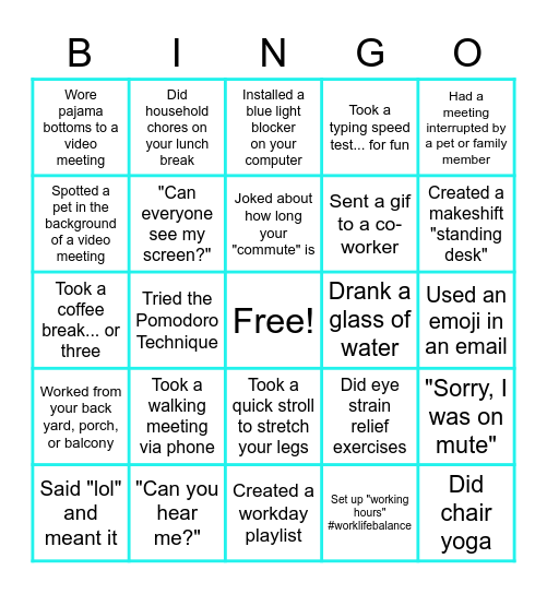 Remote Work Bingo Card