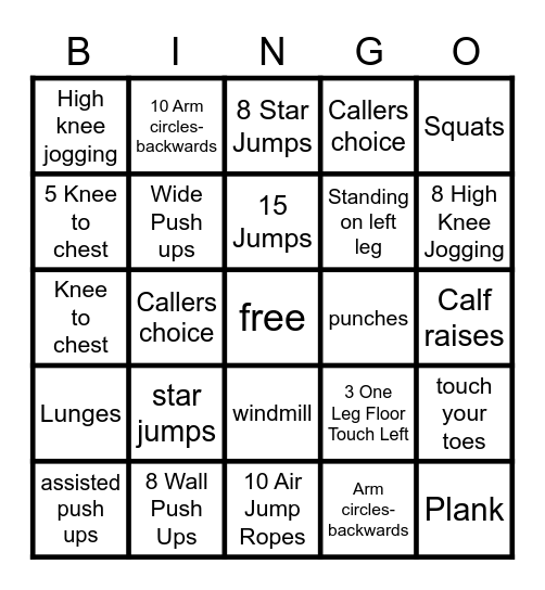 FITNESS Bingo Card