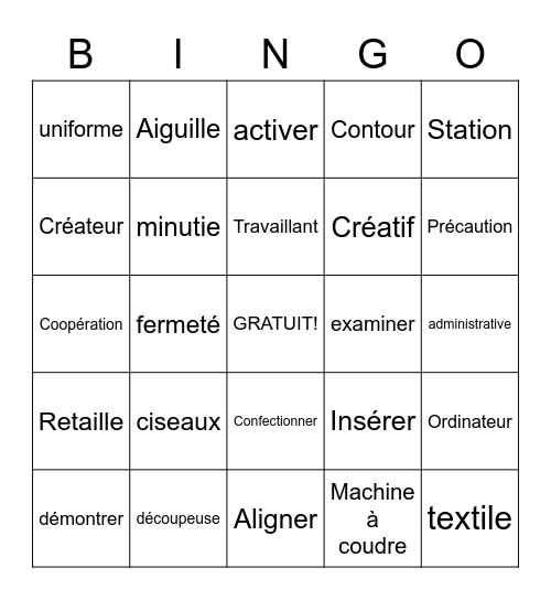 Projet lingette démaquillante Bingo Card
