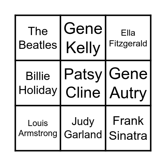 Musical Bingo Card