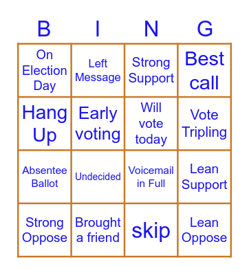 Phone Bank Bingo Card