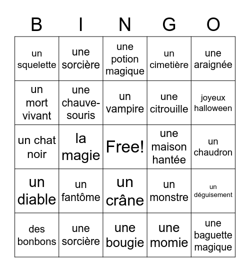 Halloween - French Bingo Card