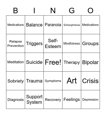 Mental Health Bingo Card