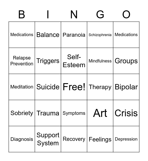 Mental Health Bingo Card