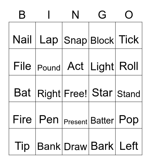 Multiple Meaning Words Bingo Card