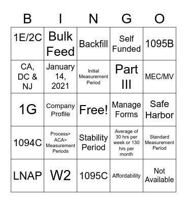 ACA Bingo Card