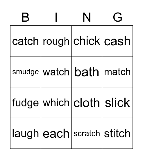 consonant digraphs at the end of words Bingo Card