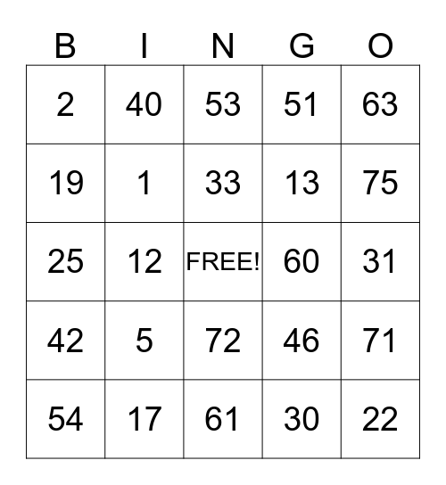 Untitled Bingo Card