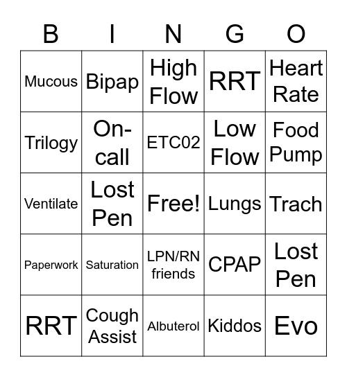 RT Week Bingo Card