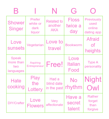 All Things Sisterly Bingo Card