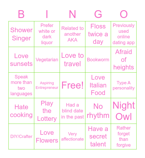 All Things Sisterly Bingo Card
