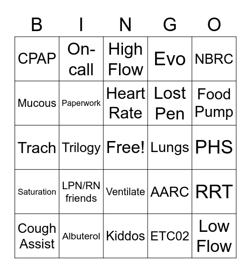 RT Week Bingo Card