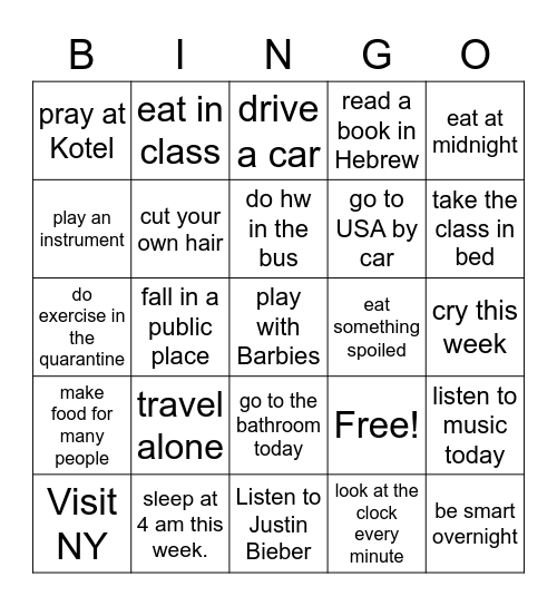 2nd A Bingo Card