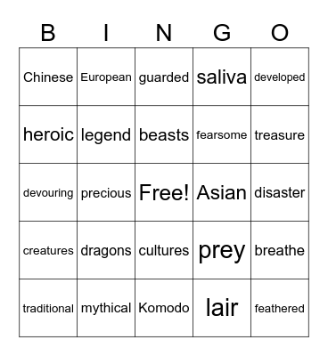 DRAGONS Bingo Card