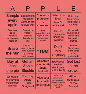 Apple Festival Bingo Card