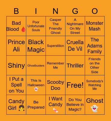 Halloween Music Bingo Card