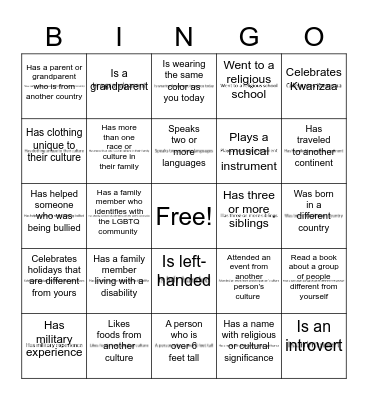 My Diversity Bingo Card