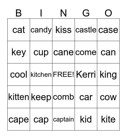 /k/ Bingo Card