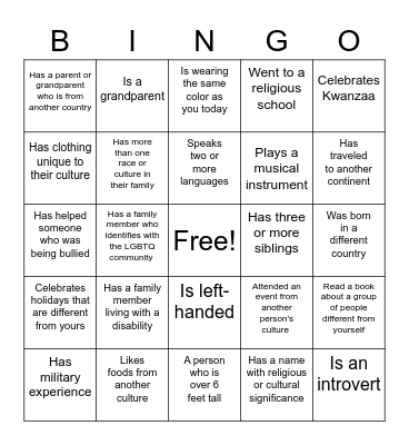 My Diversity Bingo Card