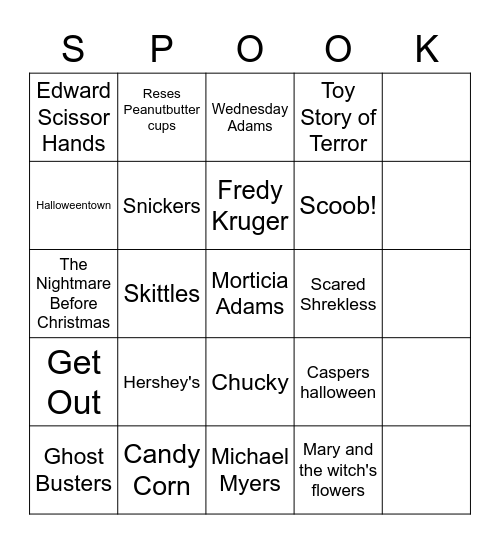 Waldo Hall Spooky Bingo Card