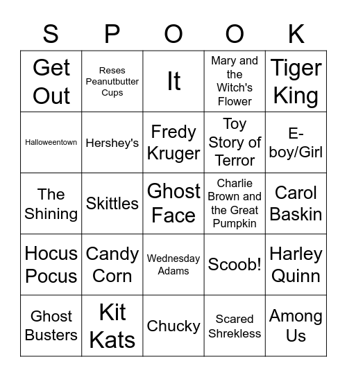 Waldo Hall Spooky Bingo Card