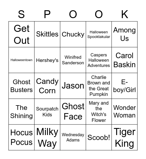 Waldo Hall Spooky Bingo Card